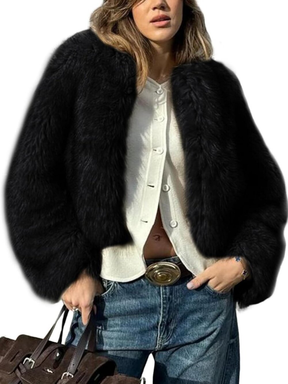 Cropped Faux Fur Coat for Women - Fluffy Winter Jacket, Warm & Stylish Outerwear